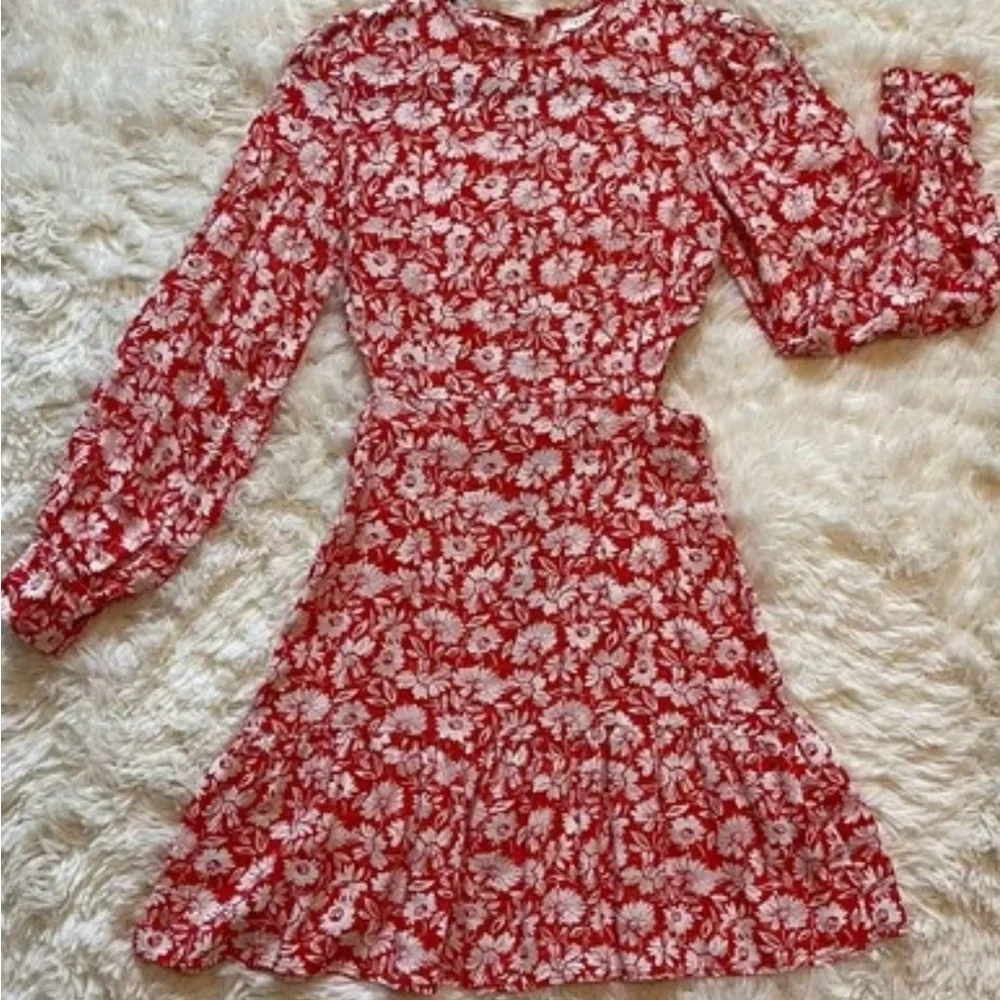 Topshop Red Floral Mini Dress Ruffle Vintage-Style Side Cut Out‎s Fairy Size 2 - Picture 5 of 13